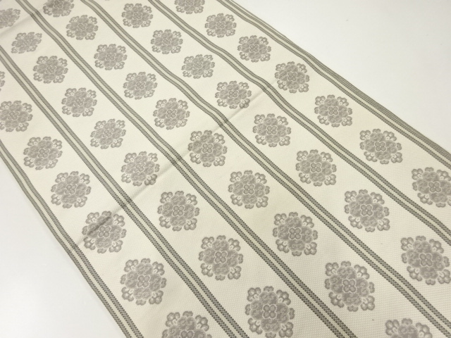 アンティーク　縞に花模様織出し袋帯（材料）